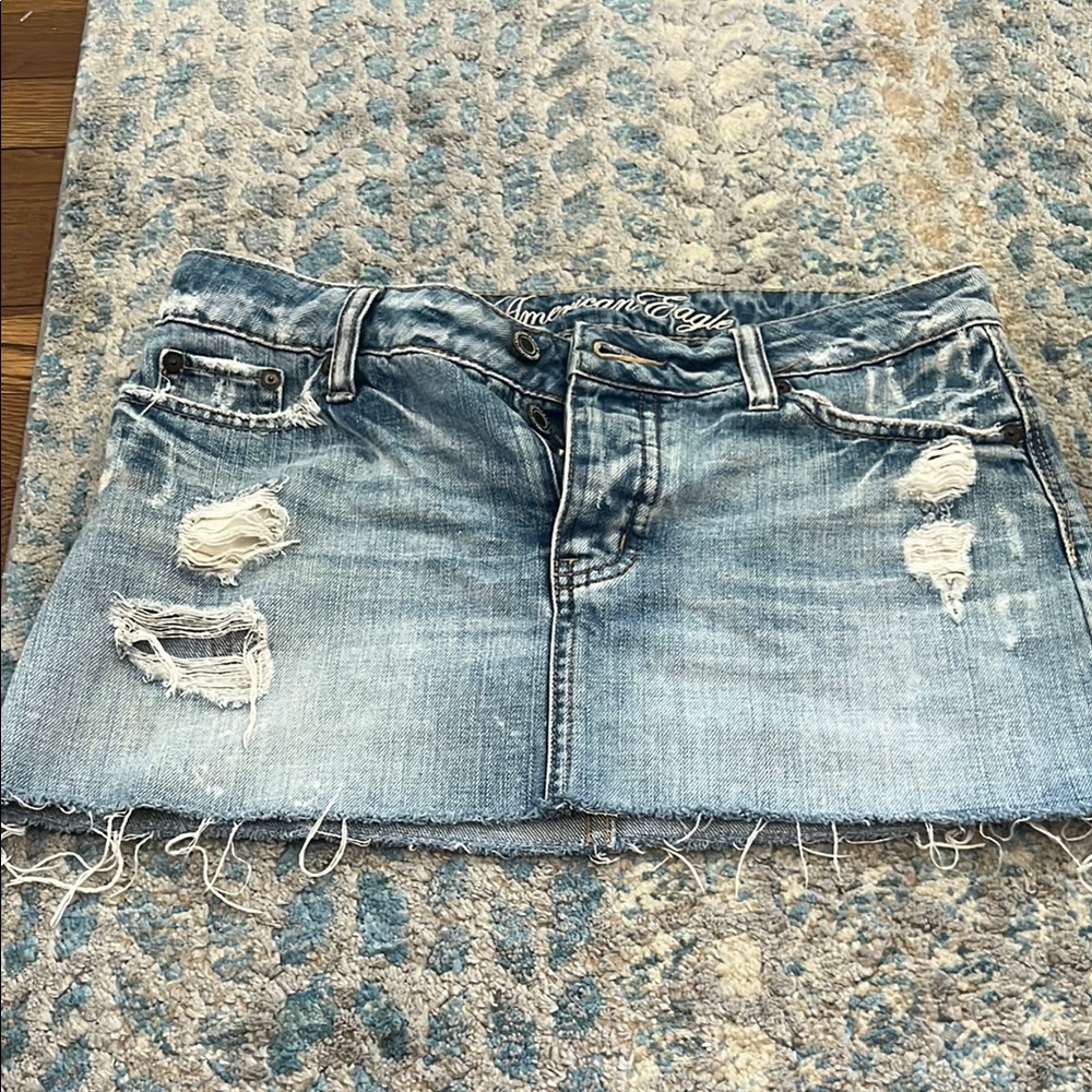 American Eagle Outfitters Blue Mini Skirt Distressed Casual